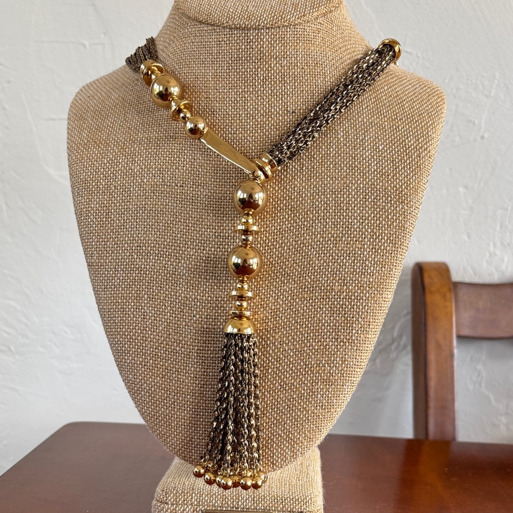 Stella &‎ Dot Gold and Brown Tassel Necklace